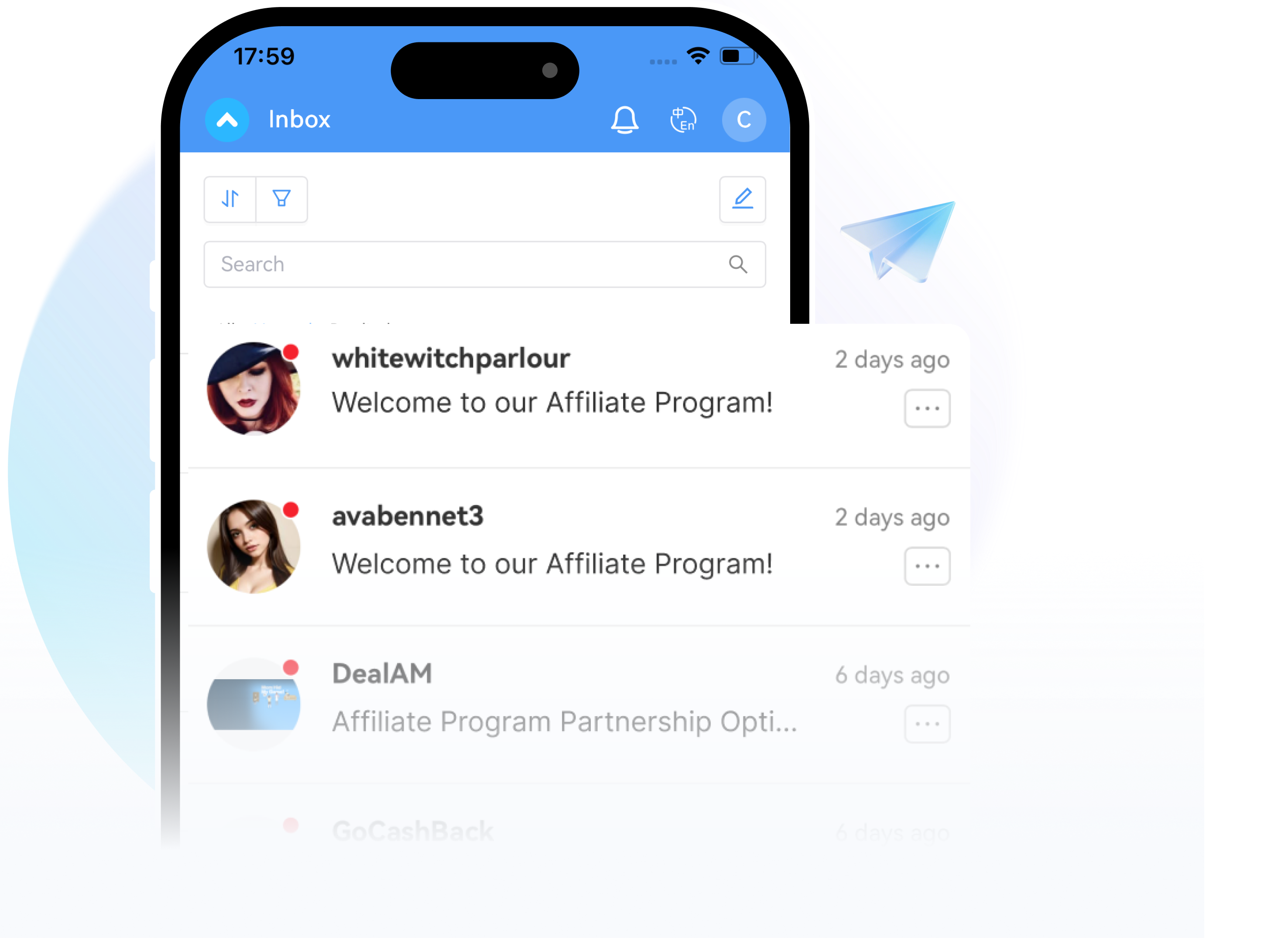 PartnerBoost App messaging and operations screens